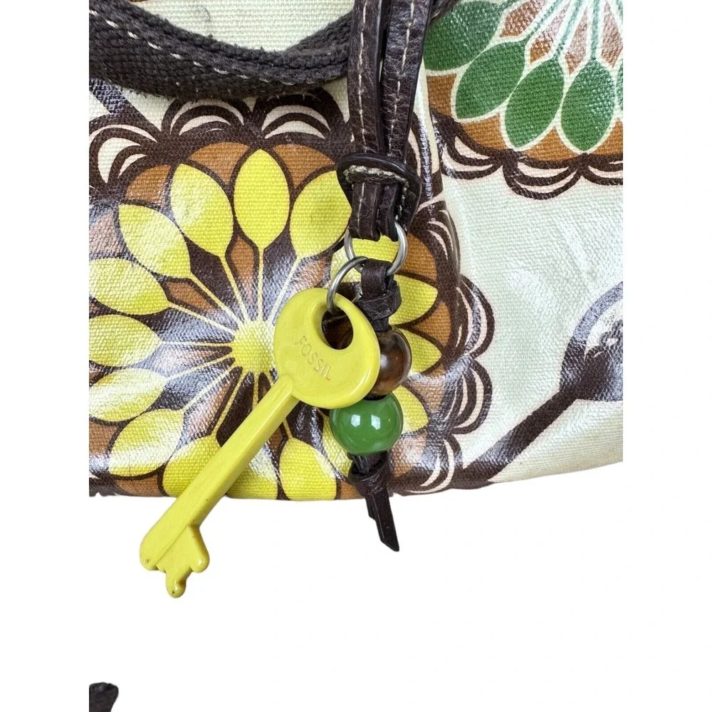 FOSSIL Key Per Gray Canvas Coated Glossy Flower Scene Messenger‎ Laptop Bag